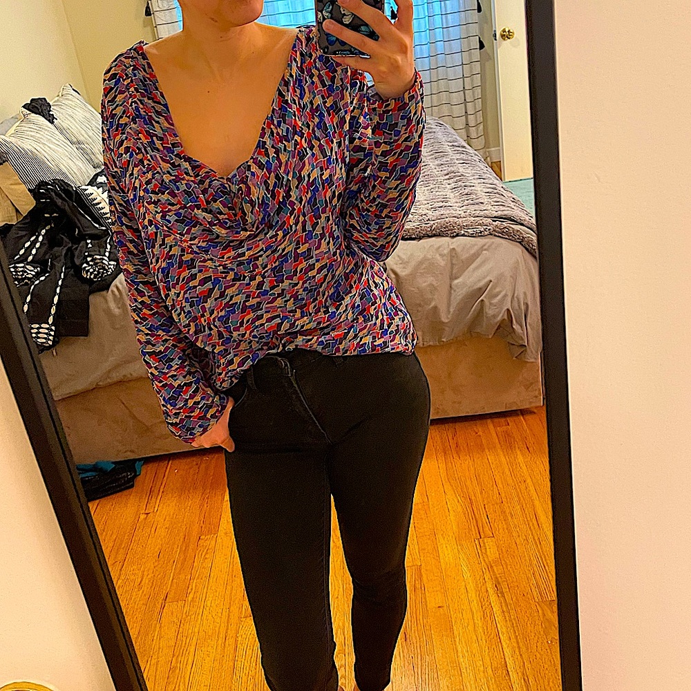 ADAM LIPPES Colorful Geometric Silk Blouse